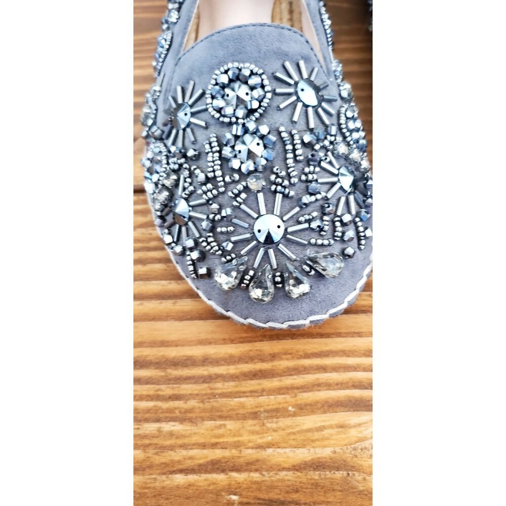 Kurt Geiger Beaded Embellished Grey Slip-On Loafers Rhinestones Size 7 - Picture 2 of 15